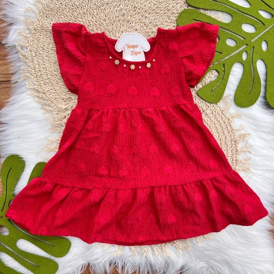 Vestido Anarruga com Pérolas e Corações - Vermelho 